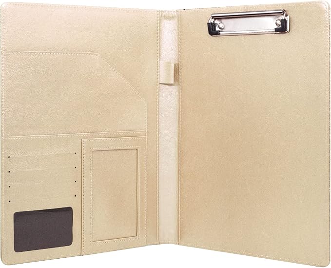 Glitter Portfolio Case, Bling Padfolio Cover for Women, Conference/Resume/Legal Document Organizer with Letter/A4 Size Clipboard Hardboard, Business Card Holders, Champagne