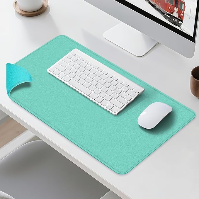 Dual Sided Leather Desk Mat - Waterproof Desk Pad - Ideal for Large Mouse Pad and Desk Mats on Top of Desks (Green, 33"*13")