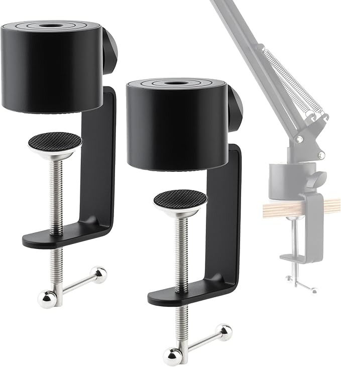 Microphone Stand Table Clamp for Microphone Suspension Boom Scissor Arm Stand Holer, 1/2" Thread Hole Cantilever Bracket Clamp Desk Lamp Clip Fittings Base DIY for Radio Studio Podcast (2)