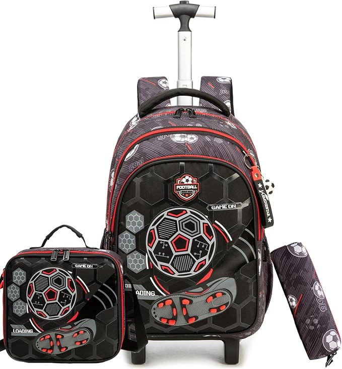 Rolling Backpack for Boys School Backpack with Wheels for Kids Roller Backpacks for Kids Backpacks with Lunch Box Pencil Case for Elementary Back to School Supplies