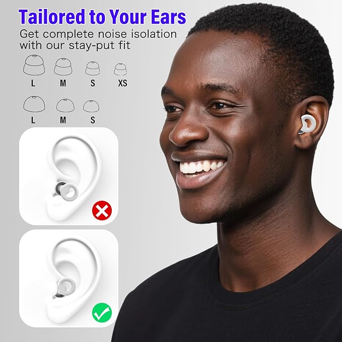 Ear Plugs for Sleeping Noise Cancelling, Reusable 35-46dB Noise Reduction Earplugs with 7 Silicone Ear Tips & Carry Case, Comfortable Hearing Protection for Sleep, Work, Study, Travel & Concerts White
