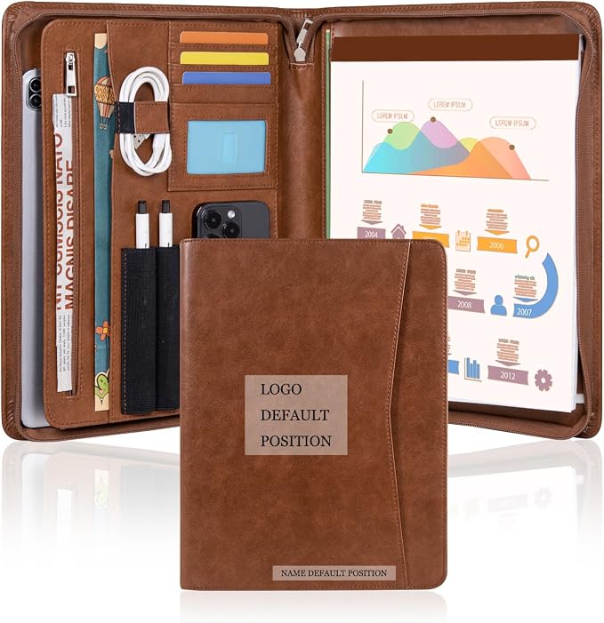 Calfinder Personalized Portfolio for Women&Men, Free Name Engrave,Customized Leather Padfolio with Logo or Name, Business Portfolio with A4 Writing Pad Holder for Resume,Gift for Father's Day