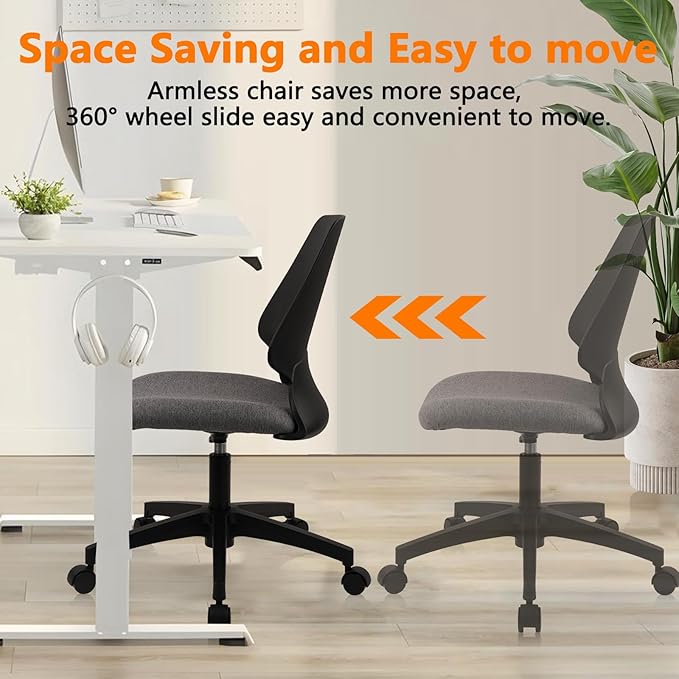 CLATINA Armless Home Office Chair, Desk Chair with Wheels, Adjustable Height Reading Chairs, Small Swivel Computer Chair, Comfy Upholstered Task Chair for Office Meeting, Black(4 Pack)