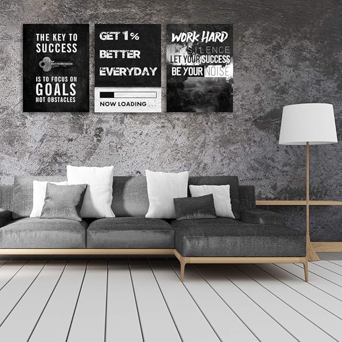 Motivational Success Poster Print Wall Art Inspirational Entrepreneur Goals Quotes Wall Decor Work Hard Picture Painting Decoration Artwork for Office Bedroom Living Room 16inch x24inch x3pieces