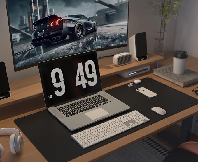 RENMTURE Double-Sided Two-Tone Faux Leather Desk mat Desktop Organization and Accessories Home and Office Large Mouse pad Game and Work (Black/Gray, 32"x16")