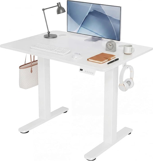 Claiks 35 x 20 Inch White Electric Standing Desk | Adjustable Height, Sit Stand, 3 Memory Presets, Cable Management, Space-Saving, Home Office & Bedroom