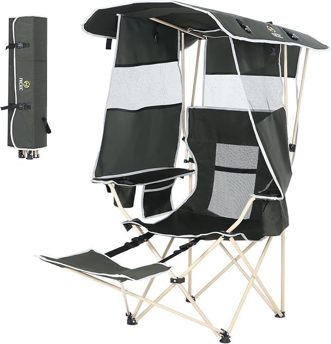 Nice C Chair with Canopy, Umbrella Chairs for Adults, Sports Chair with Shades, with Removable Footrest, Cooler Bag, Cup Holder for Camping, Fishing, Sports, Soccer, Beach (1Pack Green)