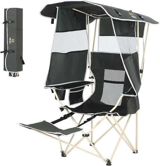Nice C Chair with Canopy, Umbrella Chairs for Adults, Sports Chair with Shades, with Removable Footrest, Cooler Bag, Cup Holder for Camping, Fishing, Sports, Soccer, Beach (1Pack Green)