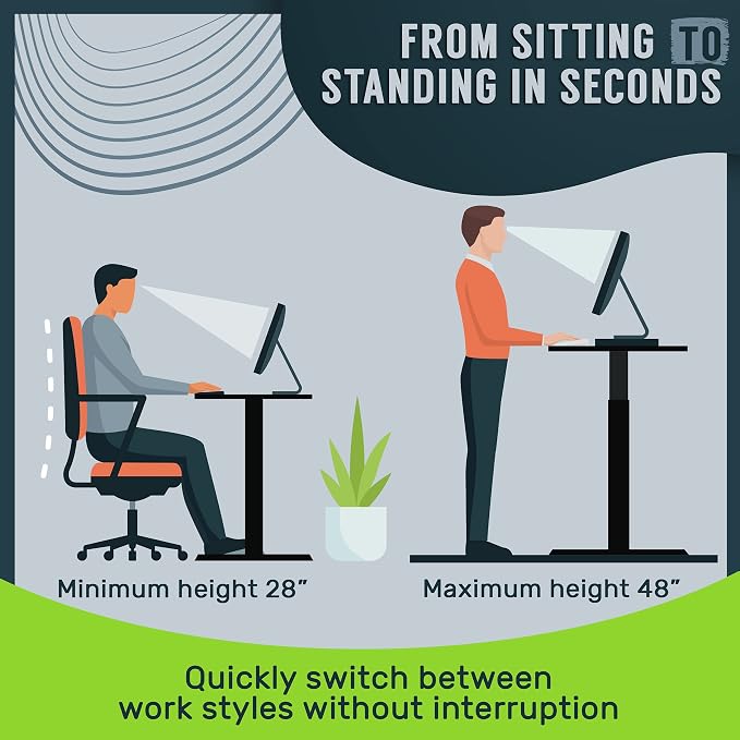 TechOrbits Electric Standing Desk Frame 60 x 24 Inch Tabletop - Motorized Workstation Two Leg Stand Up Desk with Memory Settings and Telescopic Sit Stand Height Adjustment (Black Frame/Wood BrownTop)