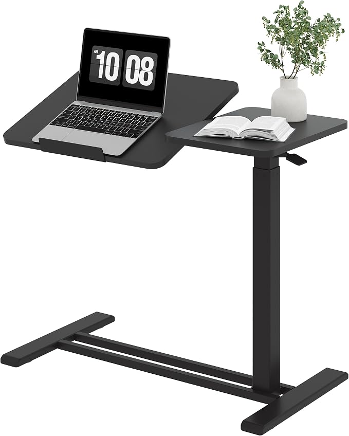 SANODESK 32''Overbed Table Gas Spring Lifting with Wheels&Tilting Desktop | Rolling Mobile Laptop Desk End Table,Portable Computer Workstation for Home Office,Sofa,Bedside,31.5" W x 17.7" D, Black