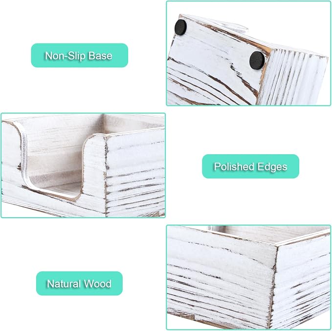 Wood Sticky Note Holder, White Washed 3 x 3 Inch Post It Note Dispenser for Office Desk Accessories, Self Stick Note Pad Holder, Memo Pad Holder Dispenser Organizer for School Office Desk Supplies