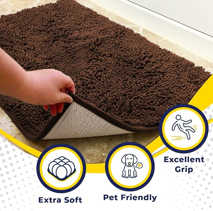 Muddy Mat® | Super Absorbent Door Mat Indoor, Microfiber Quick Dry Chenille Entryway Rug, Non-Slip Front Door Mat, Indoor Mats for Entryway, Machine Washable Pet Rug, Brown XXL 60"X48"