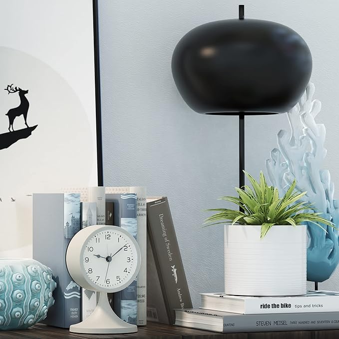 AYRELY® 3" Analog Alarm Clock, Retro Small Clock, Desk Clock for Bathroom | Cute Battery Operated Table Clock with Silent Movement and Light for Bedroom, Bedside, Living Room Decor and Shelf (White)