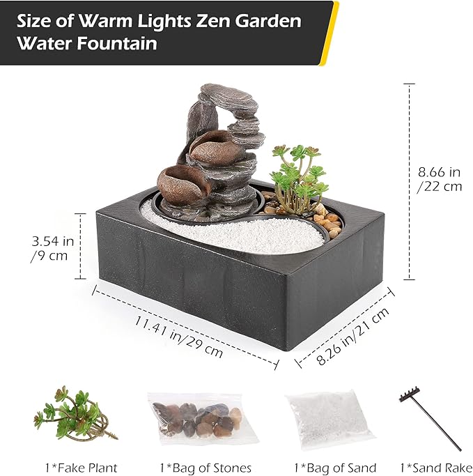 Dyna-Living Indoor Water Fountains Tabletop Water Fountain with Pump Zen Garden Relaxation Desk Waterfall Fountain Indoor Small Fountain for Zen Room Decor