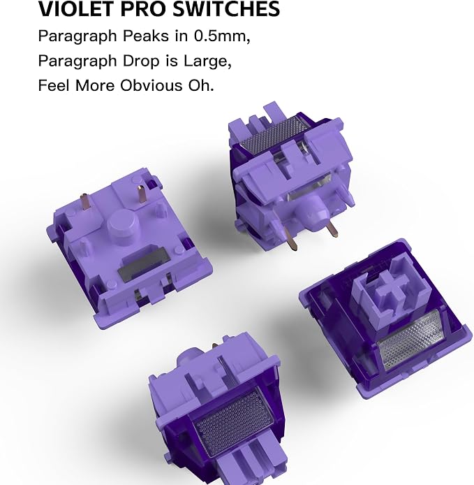 Zjmehty Outemu (Gaote) Violet Keyboard Switches with Light Diffusers, 40gf Tactile Pre-Lubricated Switches for MX Mechanical Keyboards (90PCS)