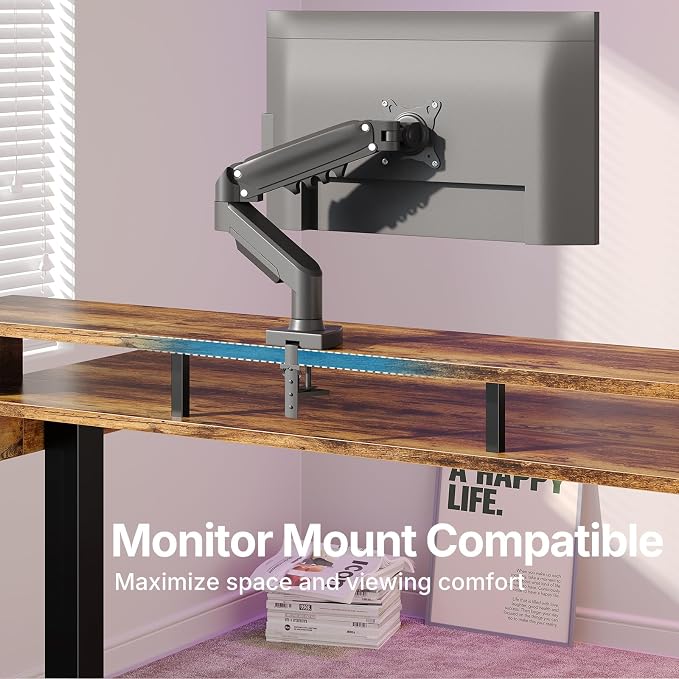 HUANUO 63″ x 26″ Electric Standing Desk with 2 Drawers &24.4″ Large Keyboard Tray, C-Clamp Mount Compatible, Adjustable Computer Desk for Office, Sit Stand Up Desk with 4 Height Presets, Vintage Brown