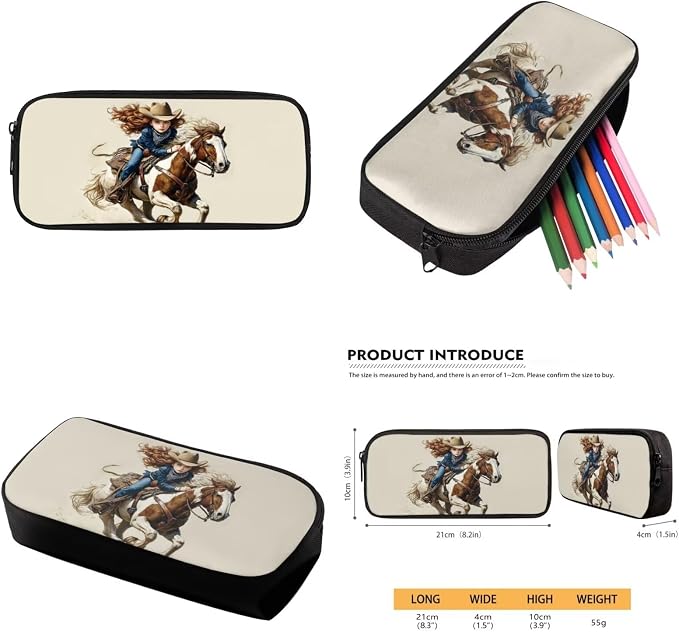 WELLFLYHOM Girls Western Cowgirl Backpack Set 6-8 Kids 4 Pcs Book Bag | Horse School Book Bag Lunch Box Pencil Case Water Bottle Sleeve Beige Elementary Daycare Bag for School Back to School Gift