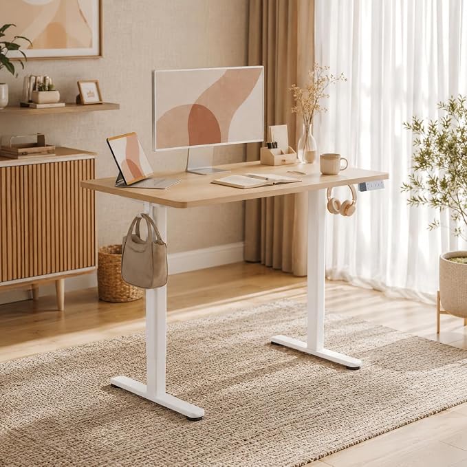 Claiks 48 x 24 Inch Nature Electric Standing Desk | Adjustable Height, Sit Stand, 3 Memory Presets, Cable Management, Spacious Ergonomic,Home Office & Bedroom