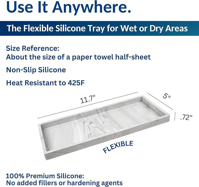 Silicone Countertop & Vanity Tray – 11.7” Bathroom Counter Tray | Bathroom Tray, Bathroom Tray Countertop, Tray for Bathroom Counter, Silicone Kitchen Tray for Counter & Countertop Organizer