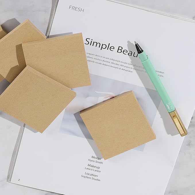 Mr. Pen- Kraft Sticky Notes, 3”x3”, 12 Pads, Self-Stick Note Pads, Brown, Craft Paper 3x3 Sticky Notes, Stocky Notes for Bible Journaling