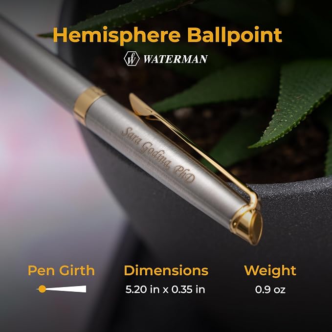 Waterman Hemisphere Ballpoint Pen, Stainless Steel with 23K Gold Trim, Custom Engraved — Retirement, Promotion, or Executive Gift