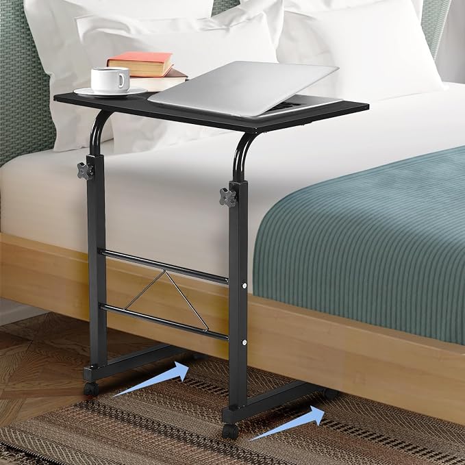 Karl home Side Table Mobile Standing Desk, 31.50" L x 18.11" W, Black | Adjustable Height, Portable Laptop Table, TV Tray Computer Workstation, Sofa Bed Table, For Home Office