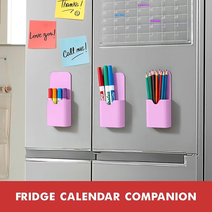 BEYGORM 4 Pack Magnetic Pen Holder for Whiteboard, Upgraded 1.5 mm Pencil Cup Organizer for Dry Erase Markers, Ideal Classroom, Office, Refrigerator, Locker (Purple)