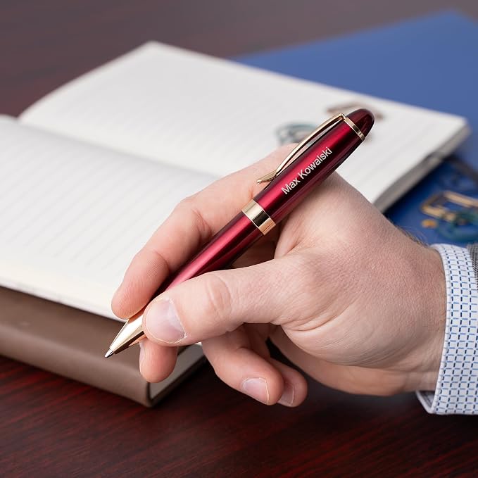 Dayspring Pens | Engraved Alexandria Twist Action Red Ballpoint Gift Pen with Case. Custom Engraved With Gift Recipient Name or Custom Message.