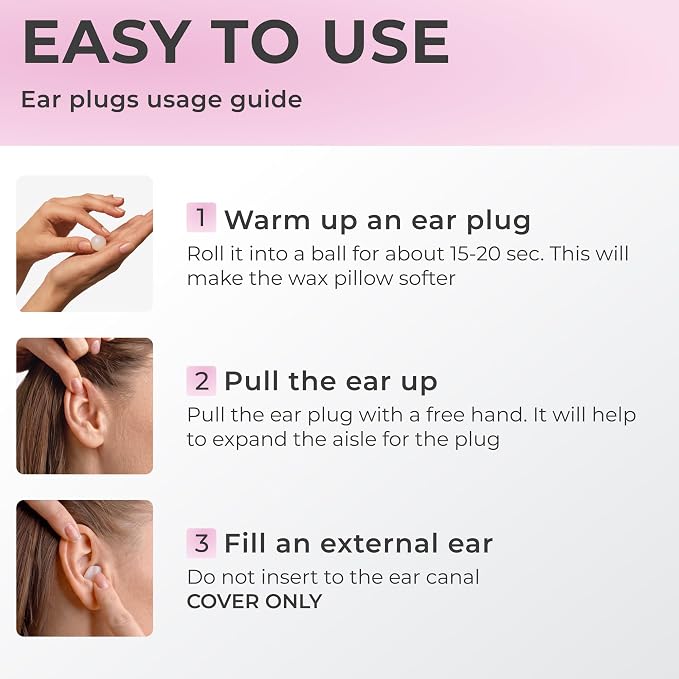 Peace&Quiet PQ Wax Ear Plugs for Sleeping, Swimming - 50 Soft Noise Cancelling Silicone Gel Wax Earplugs for Sleep and Swimmers, Ear Protection with Sound Blocking Level of 32 Db,