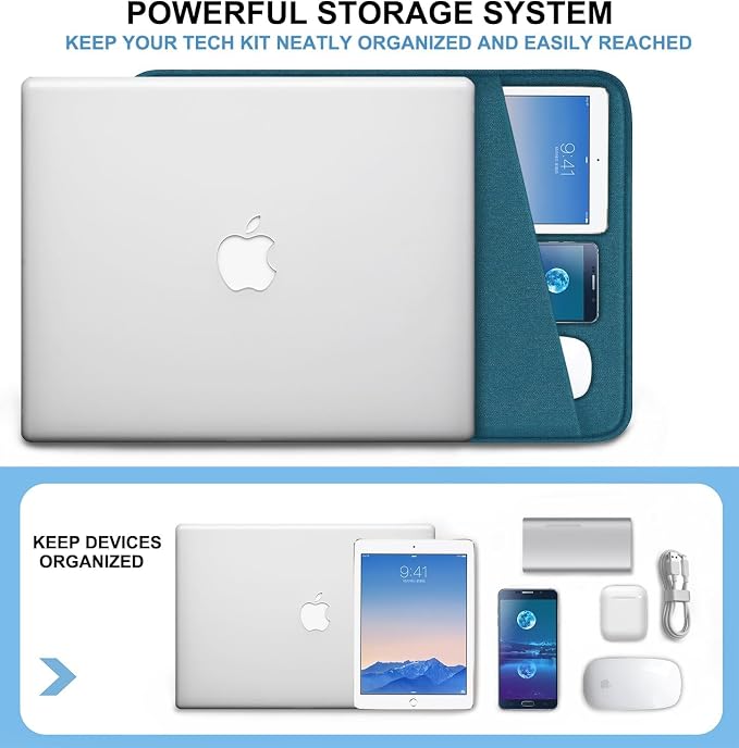 Laptop Case 14 inch, Shockproof Protective Computer Cover with Accessories Pocket, Portable Laptop Sleeve Compatible for 14 inch MacBook Air/Pro, Dell, HP, Acer, Asus, Lenovo, Cyan