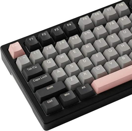 124 Keys Black Grey Pink Keycaps, PBT Double Shot Cherry Profile Keycap Set, Custom Mechanical Keyboard Keycaps for 60% 65% 75% 87% 100% ANSI Layout，Cherry Mx Switches