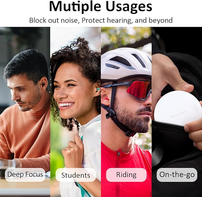 Focus Noise-reducing Earplugs - Reusable Silicone Earplugs for Deep Focus, Work, Study, Comfy Sleep, Misophonia, Travel, Hearing Protection - Adjustable in XS/S/M/L, SNR 23, NRR 17, Cyan