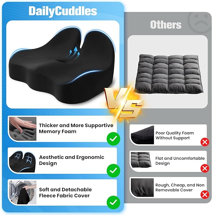 Seat Cushion, Chair Cushions, Memory Foam Office Chair Cushion | Hip & Sciatica & Tailbone Pain Relief, Long Sitting Comfort for Office Chairs/Desk Seats/Wheelchair (X-Large, Black)