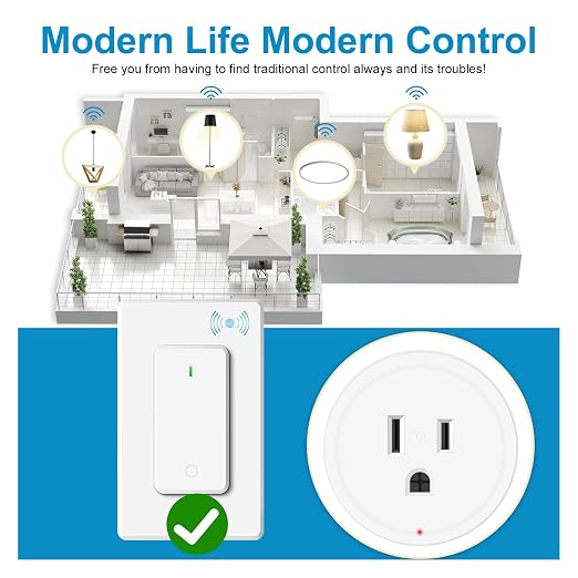 NineLeaf Wireless Remote Wall Switch and Outlet, Remote Control Outlet Light Switch for Lamps, Fans, Expandable, 15A/1875W, 500ft RF Range, TUV Listed (3 Remotes and 5 Outlets)