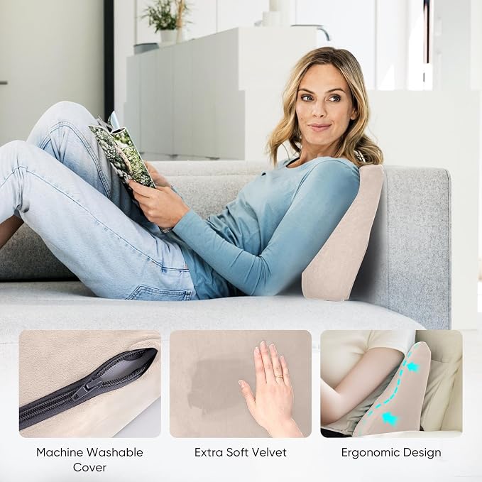 Lumbar Support Pillow for Recliner and Couch, Ergonomic Back Support Pillow | Dual-Layer Memory Foam, Soft Velvet Cover, Lower Back Pain Relief, Back Cushions for Recliner, Sofa & Gaming Chair