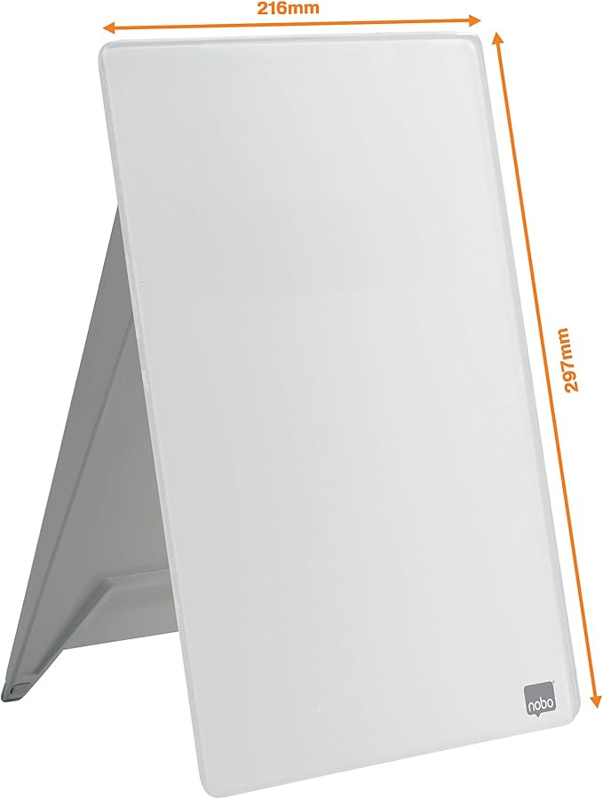 Nobo Glass Dry Wipe Personal Desktop Easel Whiteboard, 21.6 x 29.7 x 3 cm, Brilliant White, 1905173