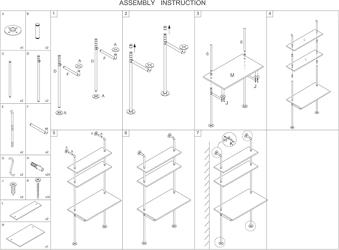 ZIOTHUM Industrial Wall Mount Desk with Shelves, Ladder Style Computer Laptop Desk, Floating Table with Storage, Industrial Pipe Bookcase for Home Office (36x20x81)