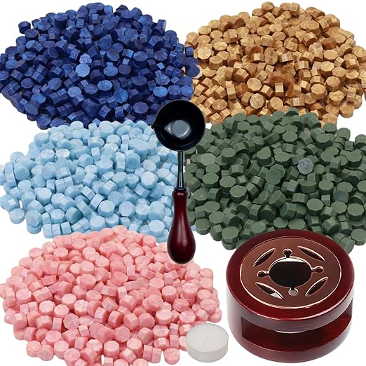 Wax Seal Warmer, ONWINPOR 400pcs Pearl Pink Sealing Wax Beads Kit with Warmer, Non-Slip Spoon, Candles for Envelopes, Stamp Letter Seal,Wedding Invitations (Pearl Pink)