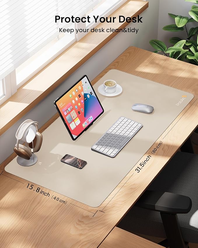 ProtoArc MP10 Leather Desk Mat, Large Mouse Pad- 31.5×15.8 inch, Non-Slip PU Leather Desk Pad Protector, Premium Desktop Mat for Computer, Keyboard and Mouse, Milk Tea