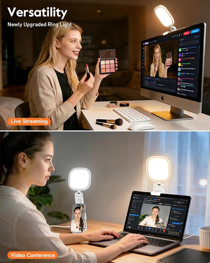Upgraded Ring Light for Laptop, Monitor & Desk – Eye-Caring Diffused LED Computer Light with Screen-Safe Clip, Adjustable Monitor Mount, CRI 97.8+, 50 Lighting Modes for Zoom, Video Calls & Streaming