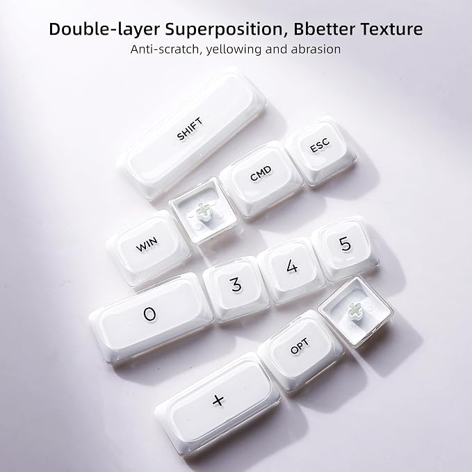 Womier Low Profile Keycaps, White Jelly Keycaps, Shine Through Key Cap | 127 Keys Custom Keycaps for Mechanical Keyboard 60% 65% 75% 80% 100% Cherry Gateron MX Switches, White