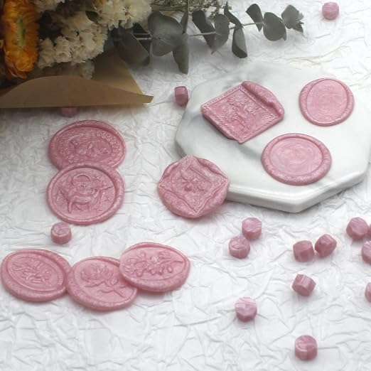 250pcs Wax Seal Beads Pearl Pink, Andotopee Premium Sealing Wax Beads for Stamp Seals, Octagon Seal Stamp Pellets Refill Pack for Wedding Invitation, Letter Envelope, Scrapbook DIY & Bridal Crafts