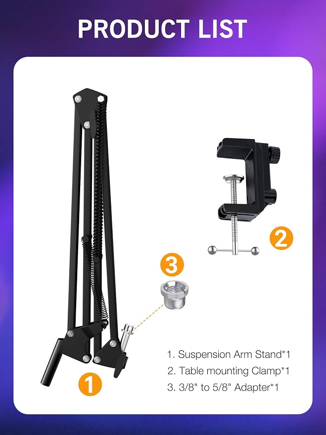 SoloCast Boom Arm Mic Stand, Adjustable Suspension Boom Scissor Arm Stand Compatible with HyperX SoloCast 2 & 1 Gaming Microphone by SUNMON