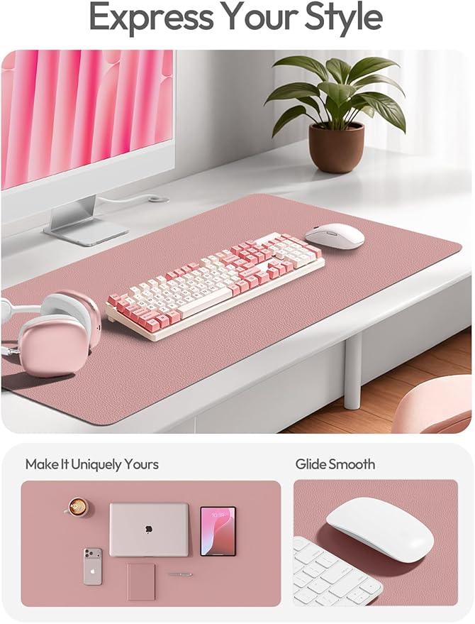 YSAGi Leather Desk Pad Protector, Office Desk Mat, Large Mouse Pad, Non-Slip PU Leather Desk Blotter, Laptop Desk Pad, Waterproof Desk Writing Pad for Office and Home (Pale Mauve,55" x 24")