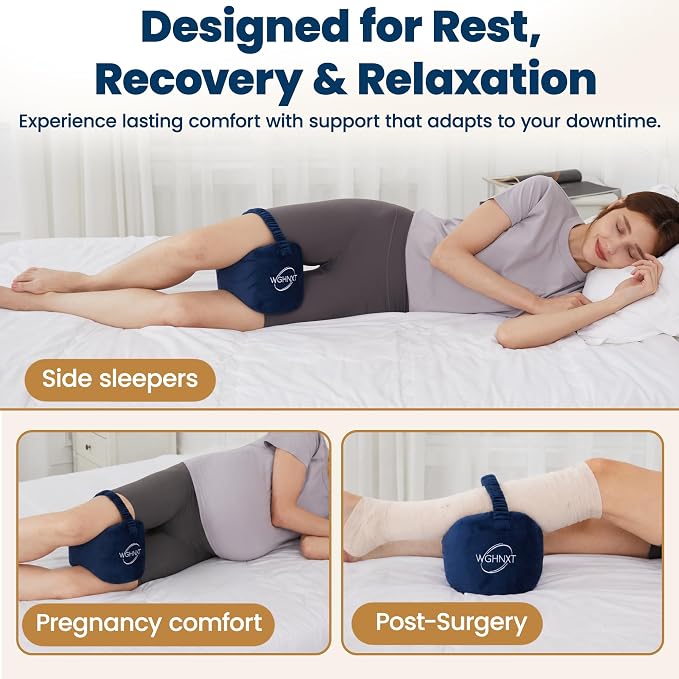 Knee Pillow for Side Sleepers,Memory Foam Leg Pillow with Strap,Between the Knees Pillows for Side Sleeping,Support Cushion for Sciatica,Back,Hip,Knee,Joints and Spine Alignment,Navy