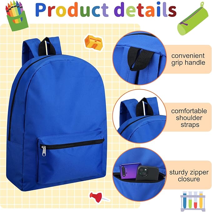 Silkfly 12 Pcs 17" Backpacks with 144 Pcs School Supplies Kits Includes Markers Scissors Rulers Sharpeners Ballpoint Pens Erasers Pencil Cases Pencils for Elementary Middle High School