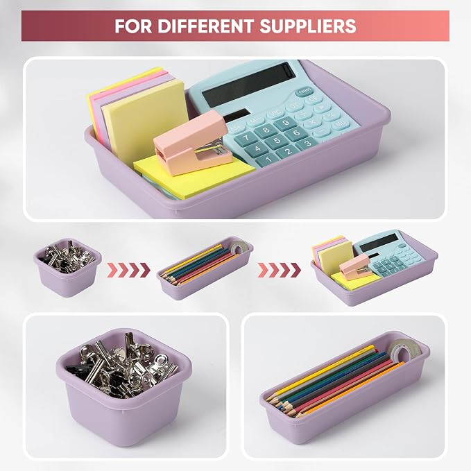 32 Pcs Desk Drawer Organizer Office Organization Tray Versatile Vanity Organizer with Nonslip Pads Makeup for Divider Drawer Storage Box Container for Kitchen Bedroom(Purple)