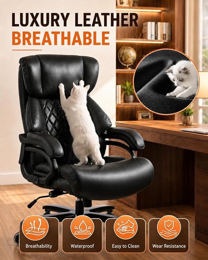 800lbs Executive Chairs, Executive Desk Chairs with Adjustable Lumbar Support, Office Chair for Heavy People, Heavy Duty Office Chair with Quiet Rubber Wheel and Extra Wide seat