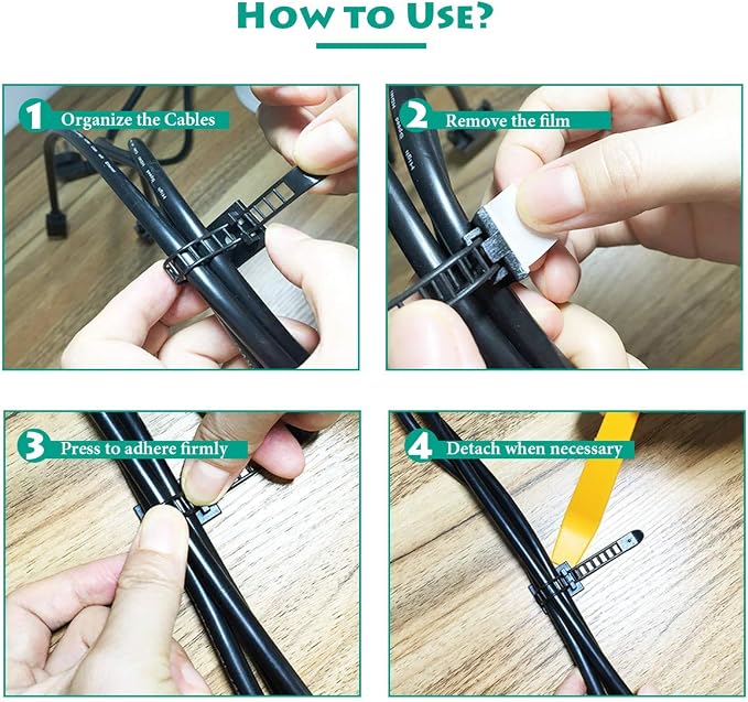 200 Pieces Cable Management Desk Wire Organizer Cable Ties Zip Ties Adhesive Cord Clips Cord Keeper Desk Wire Management | Project-size 200-pack for workshops, offices, and equipment areas that need repeatable cable routing and organization.