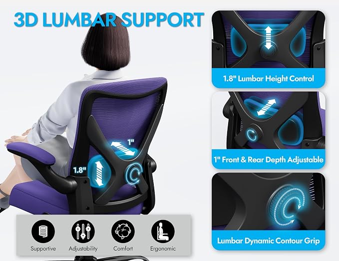 Ergalithic Ergonomic Office Chair - X-Shaped Computer Desk Chair Comfy, Gaming Chair, Office Chair with Lumbar Support, Mesh Office Chairs, Desk Chair for Long Hours(Black Purple)